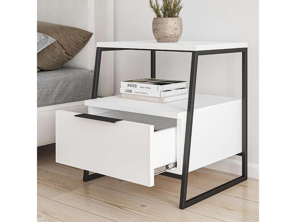 Comodino bianco Pal 45x41x50 cm – Stile Moderno e Funzionalità in un Design Raffinato