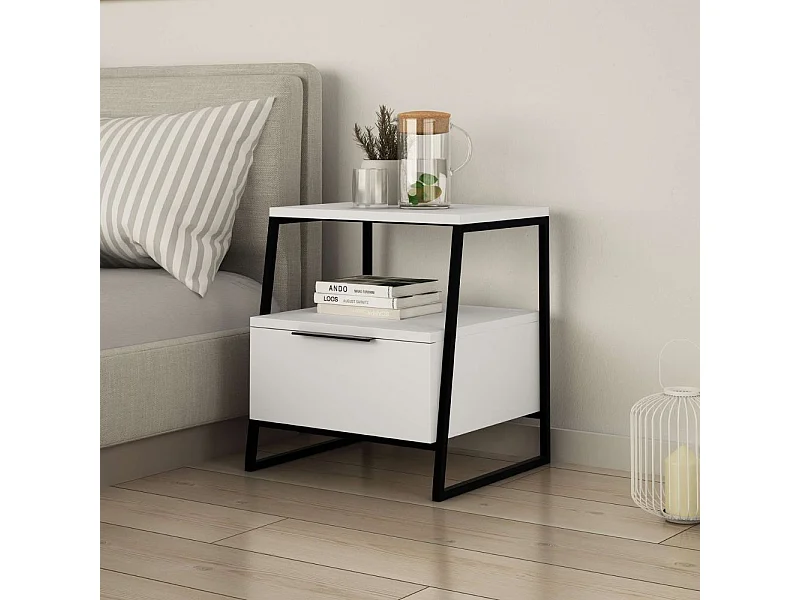 Comodino bianco Pal 45x41x50 cm – Stile Moderno e Funzionalità in un Design Raffinato