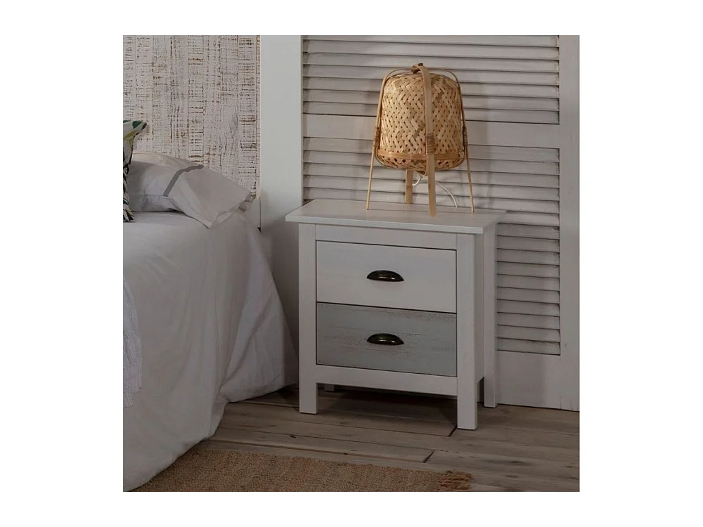 Comodino in legno massiccio bianco e grigio Romantica 46x35x49,5H – Eleganza Naturale con 2 cassetti