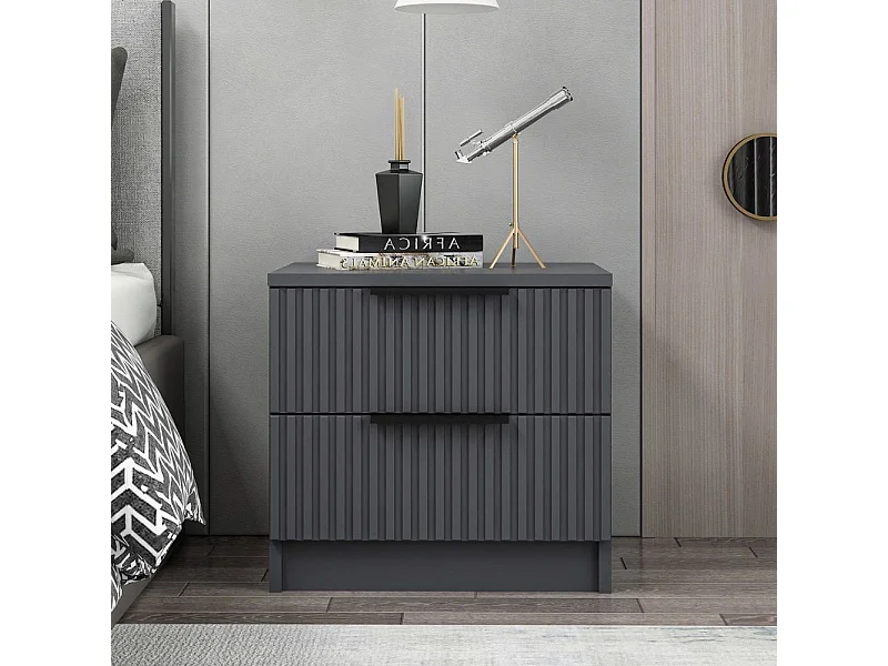 Comodino Kale antracite effetto cannettato due cassetti 50x40x47H
