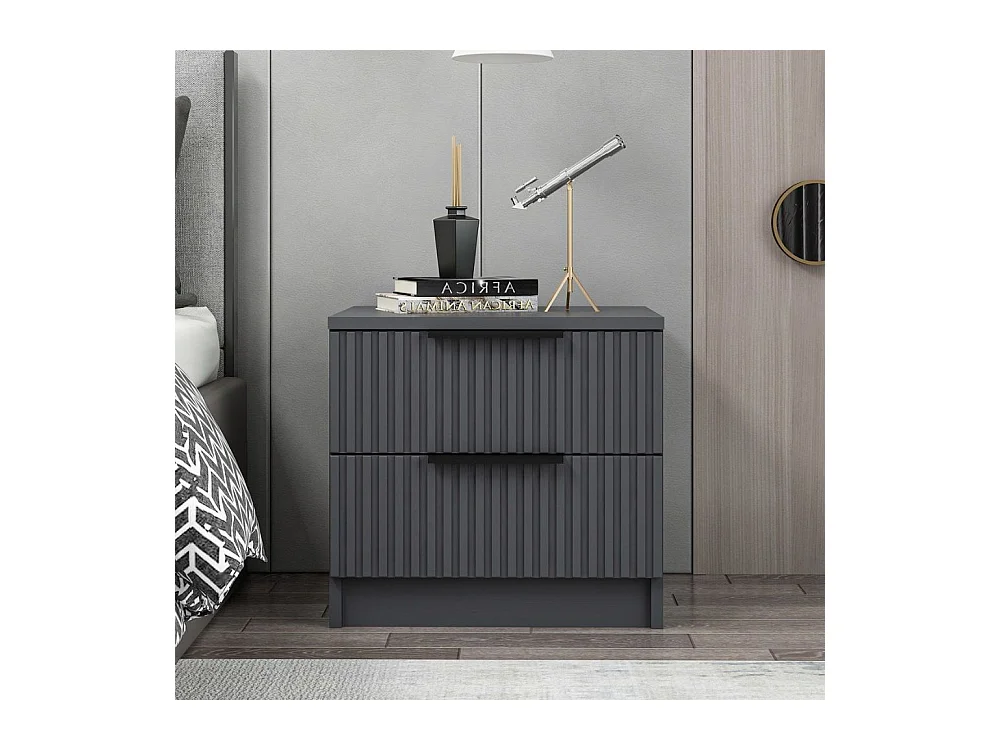 Comodino Kale antracite effetto cannettato due cassetti 50x40x47H