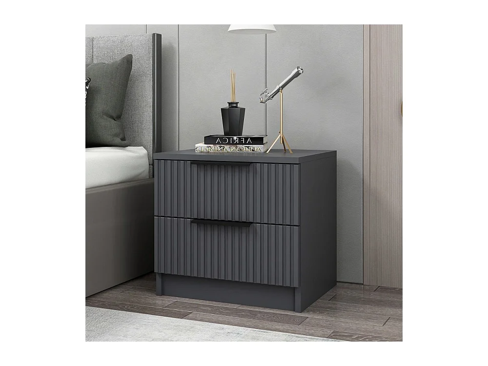 Comodino Kale antracite effetto cannettato due cassetti 50x40x47H