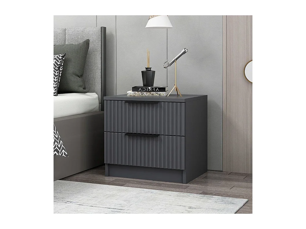 Comodino Kale antracite effetto cannettato due cassetti 50x40x47H