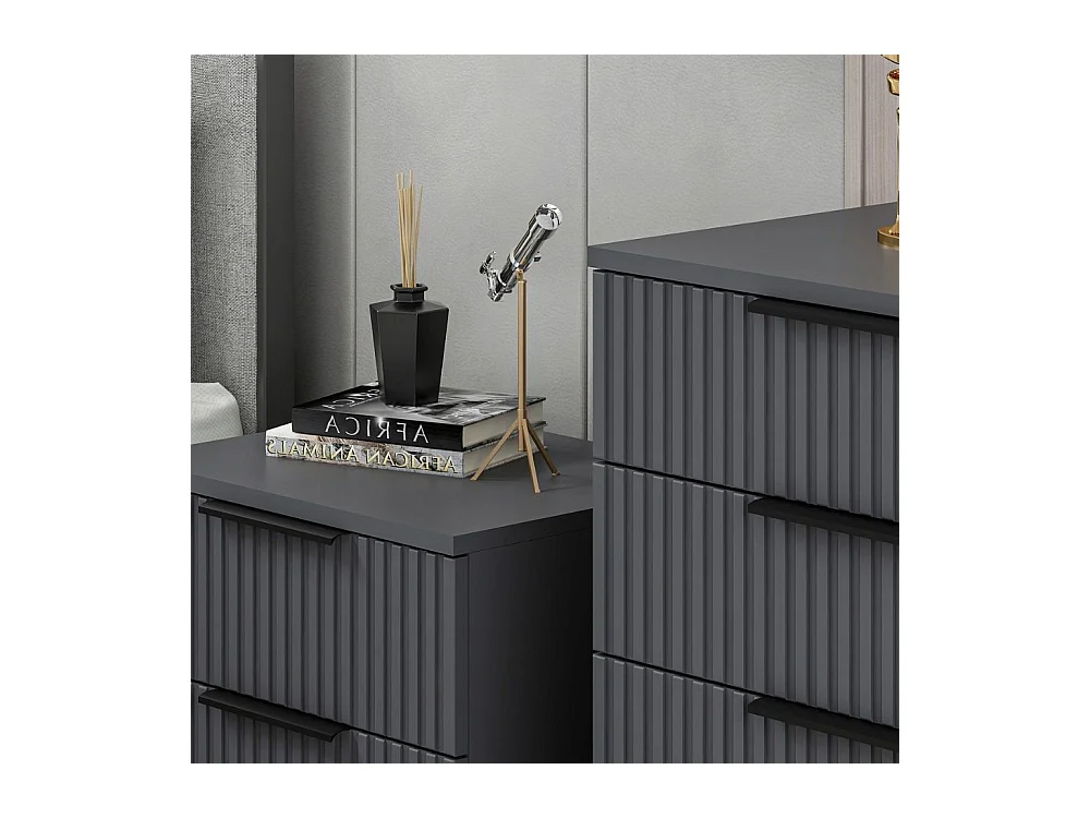 Comodino Kale antracite effetto cannettato due cassetti 50x40x47H