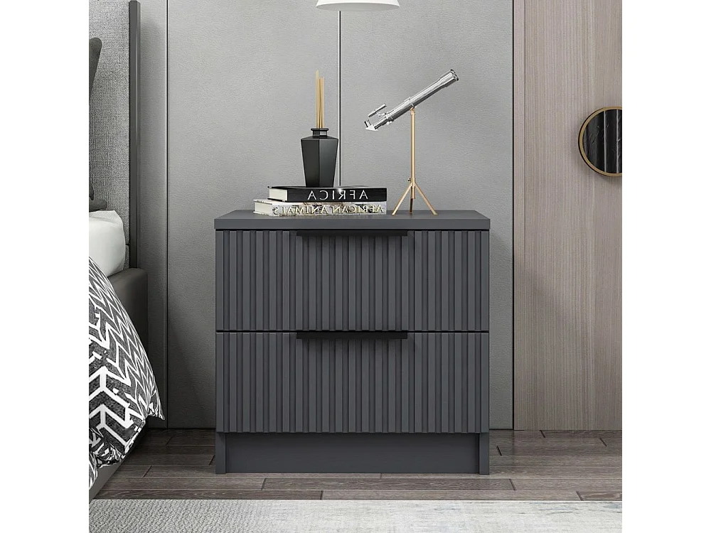 Comodino Kale antracite effetto cannettato due cassetti 50x40x47H