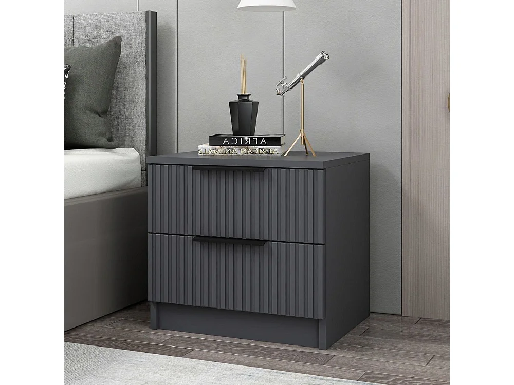 Comodino Kale antracite effetto cannettato due cassetti 50x40x47H