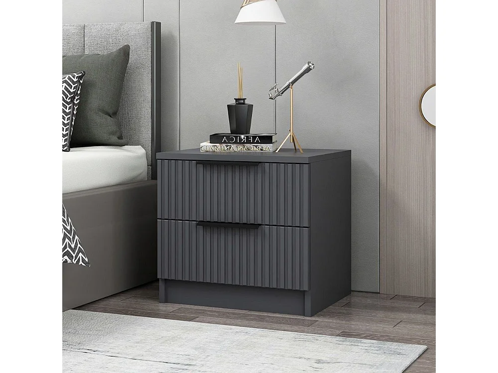 Comodino Kale antracite effetto cannettato due cassetti 50x40x47H