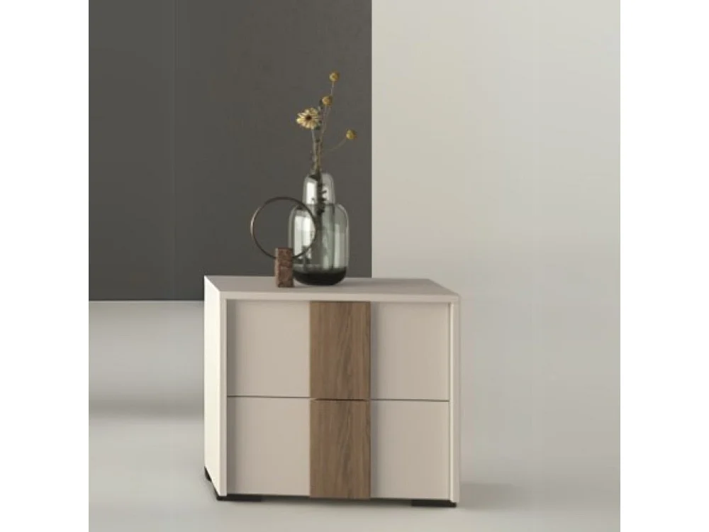 Comodino 2 cassetti bianco nuvola e maniglione noce america Kross 51x42x44H