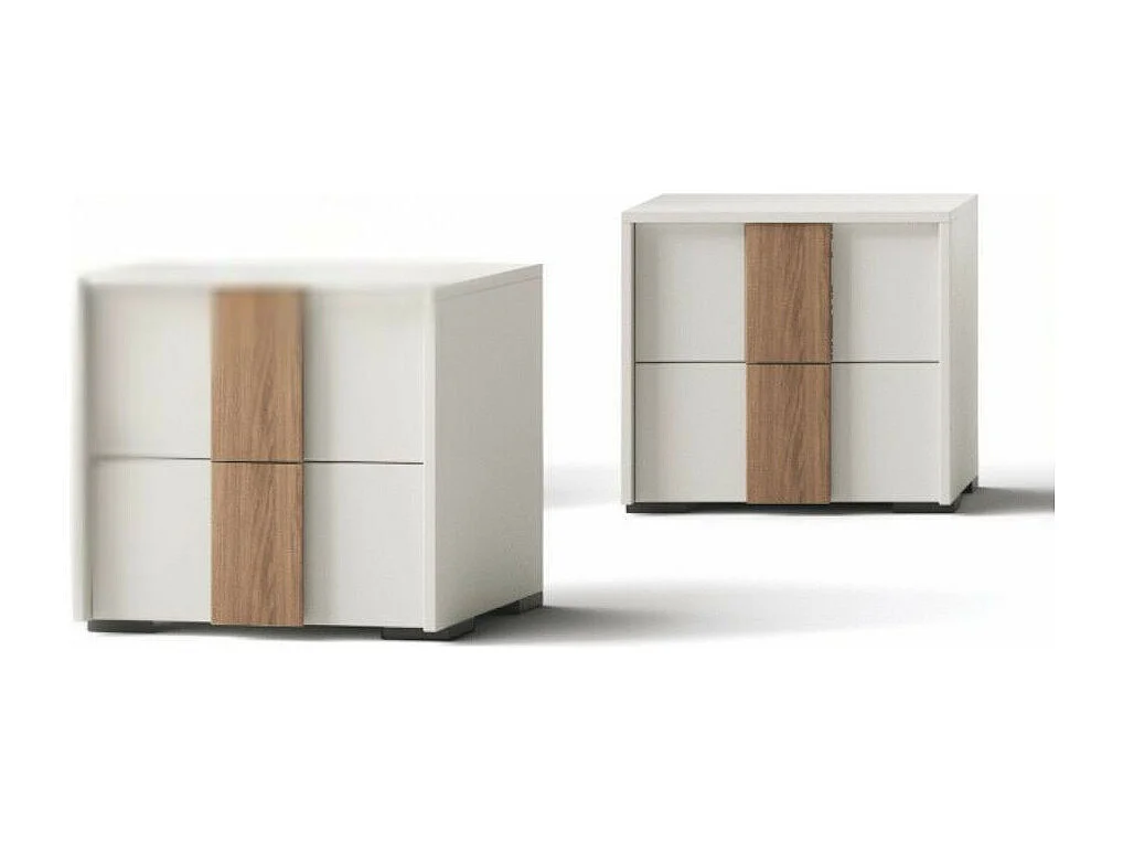 Comodino 2 cassetti bianco nuvola e maniglione noce america Kross 51x42x44H