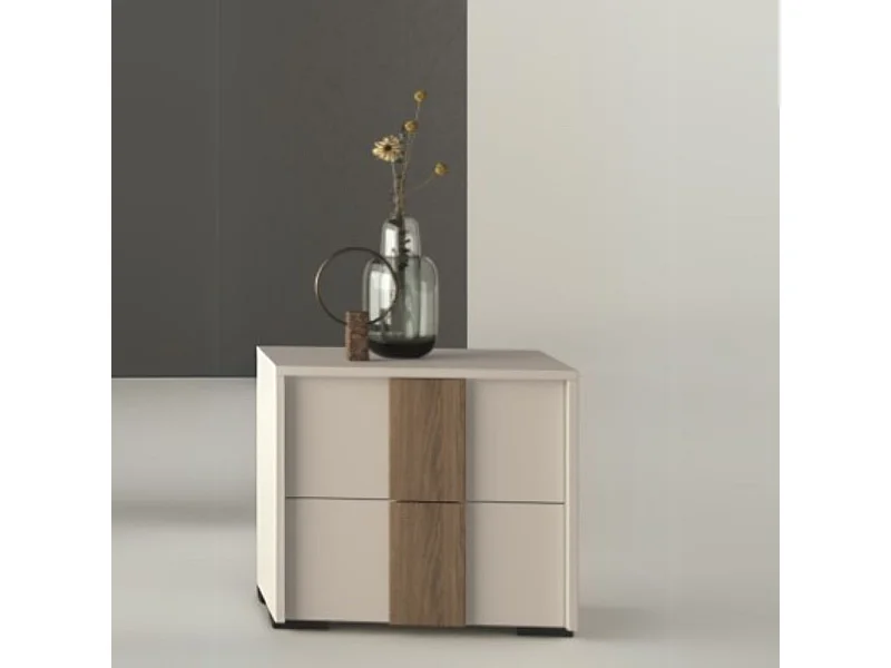 Comodino 2 cassetti bianco nuvola e maniglione noce america Kross 51x42x44H