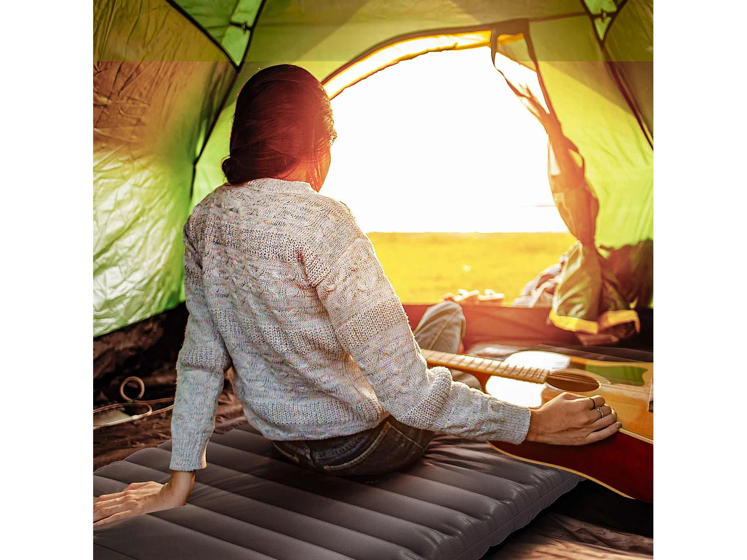 Matelas gonflable - matelas pneumatique simple - sac de transport inclus - gris