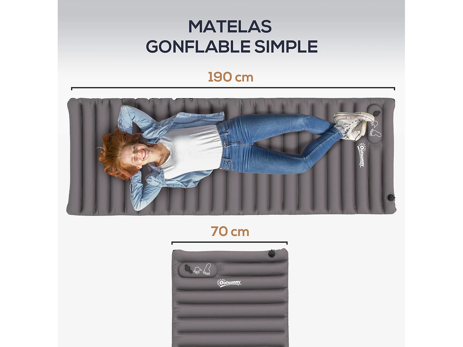 Matelas gonflable - matelas pneumatique simple - sac de transport inclus - gris