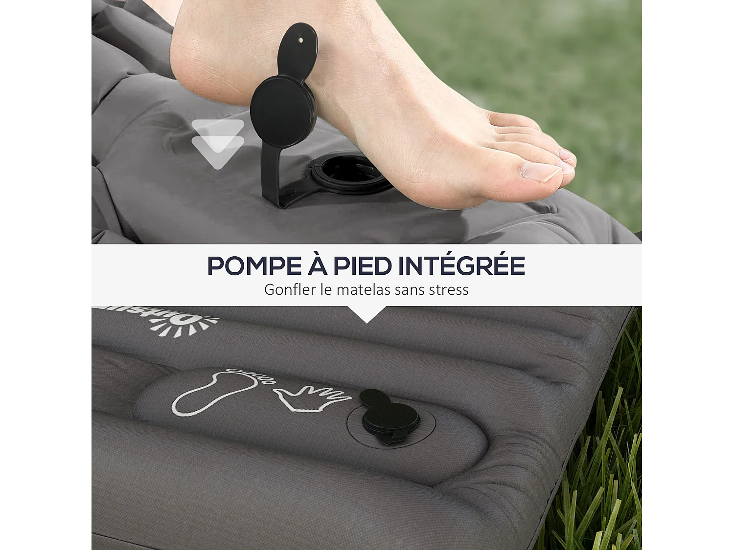 Matelas gonflable - matelas pneumatique simple - sac de transport inclus - gris