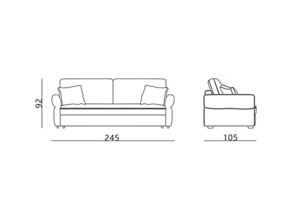 Divano Letto con topper Loki colore tortora 245x105x92H