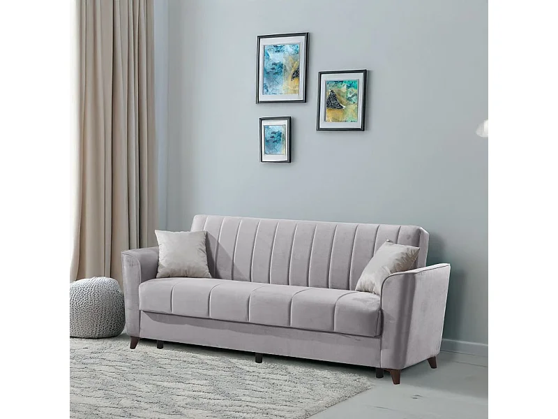 Divano letto Duca 3 posti grigio con contenitore e funzione letto 223x86x89H