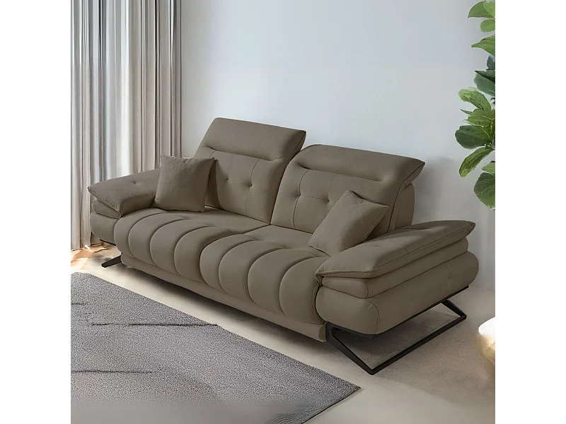 Divano 3 posti schienali basculanti e poggiatesta reclinabili colore tortora Marzia 248x103x95H