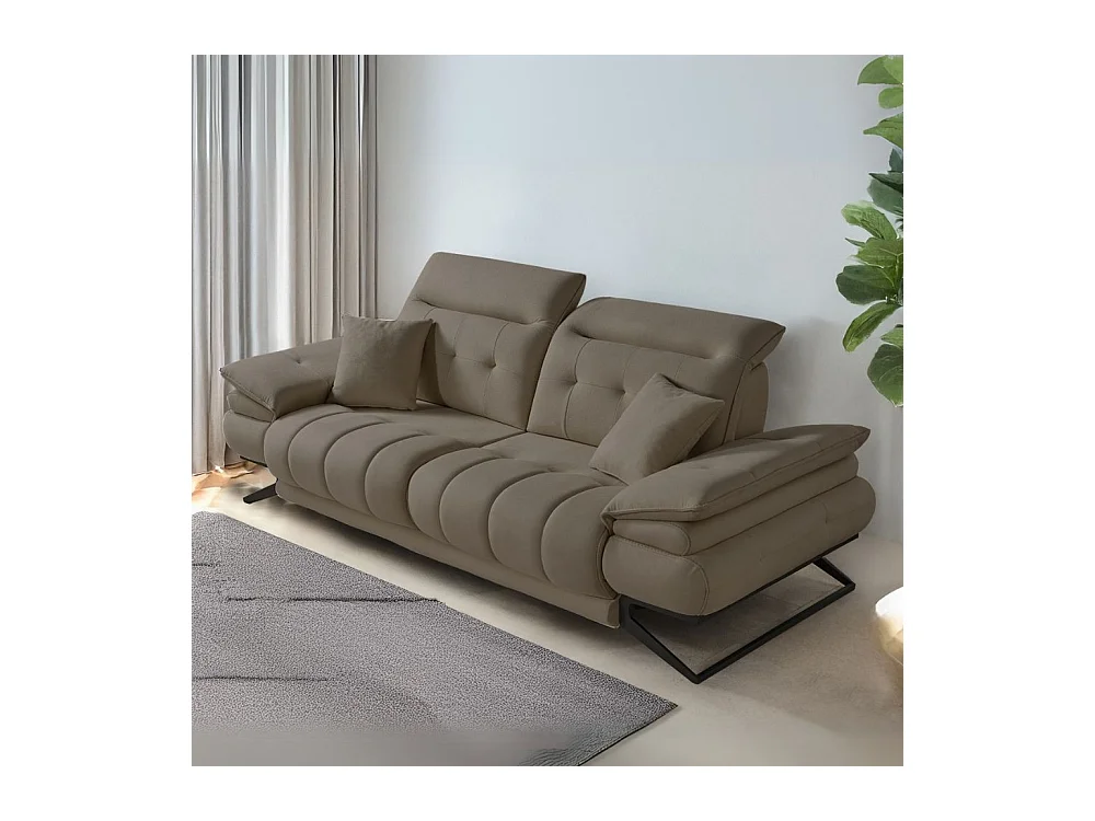 Divano 3 posti schienali basculanti e poggiatesta reclinabili colore tortora Marzia 248x103x95H