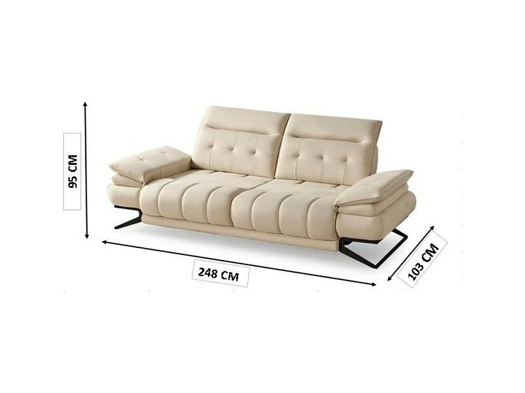 Divano 3 posti schienali basculanti e poggiatesta reclinabili colore tortora Marzia 248x103x95H