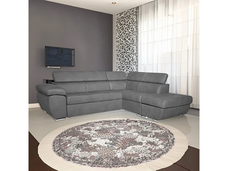 Divano angolare Fiona con penisola destra tessuto grigio barrel90