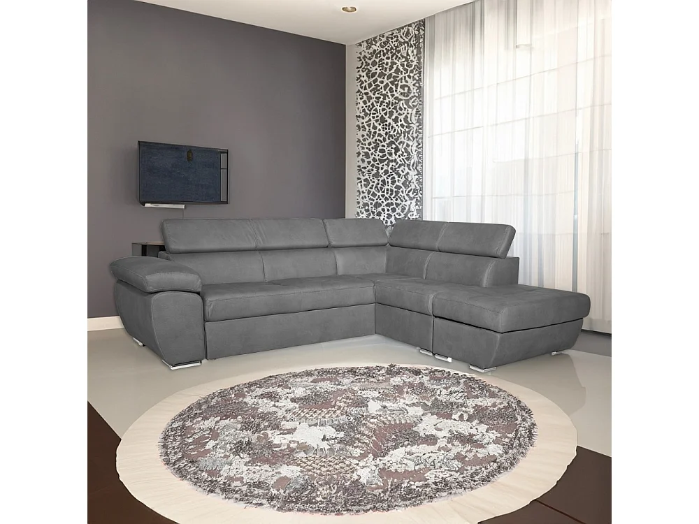 Divano angolare Fiona con penisola destra tessuto grigio barrel90