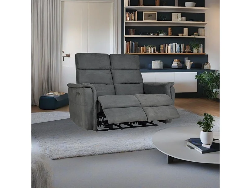 Divano recliner elettrici 2 posti grigio Faber 140x77x105h