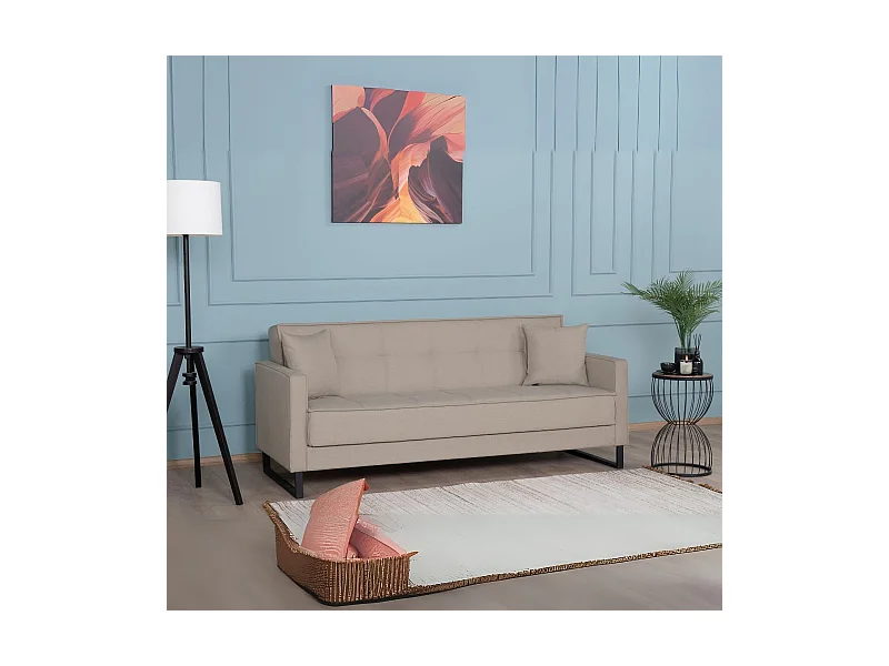 Divano funzione letto e contenitore Legen 3 Posti in vellutino tortora 210x85x87H