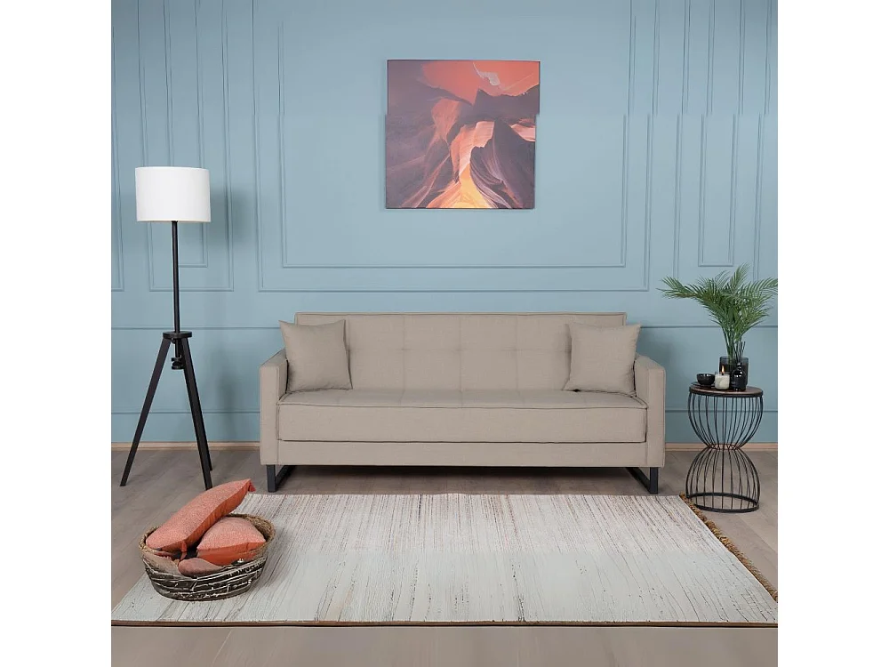 Divano funzione letto e contenitore Legen 3 Posti in vellutino tortora 210x85x87H