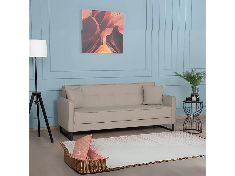 Divano funzione letto e contenitore Legen 3 Posti in vellutino tortora 210x85x87H