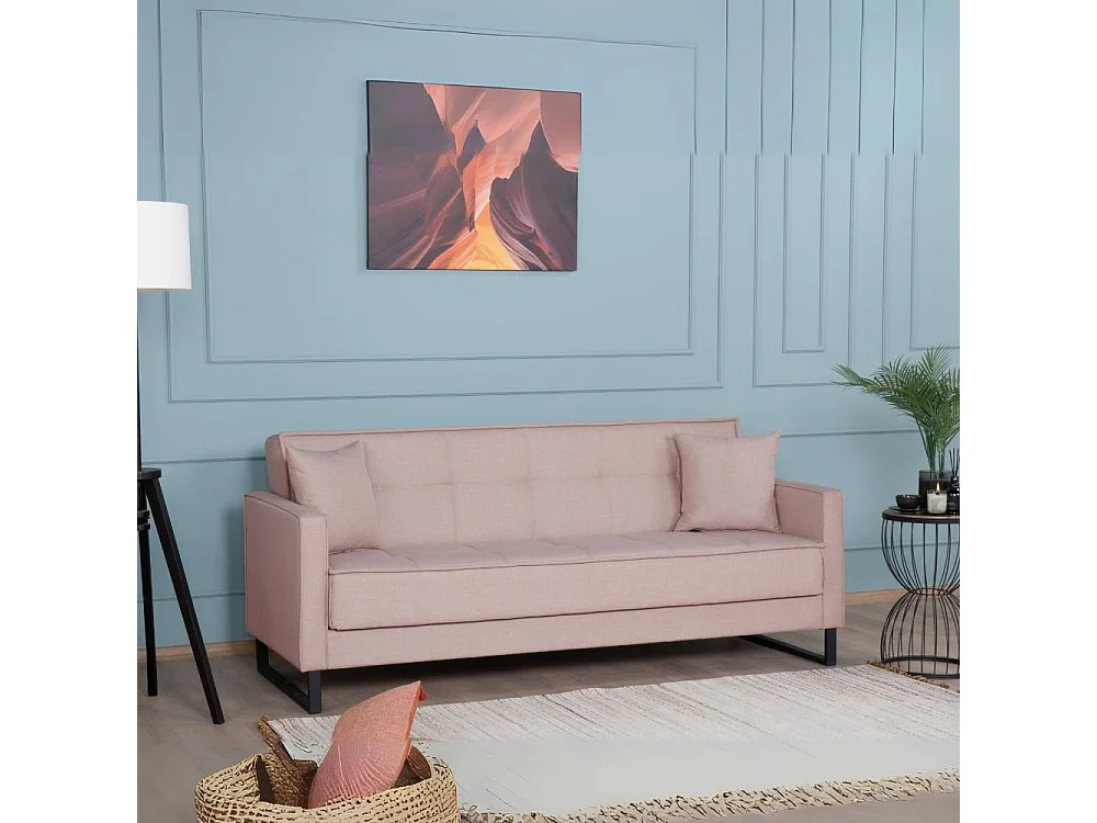 Divano funzione letto e contenitore Legen 3 Posti in vellutino rosa antico 210x85x87H