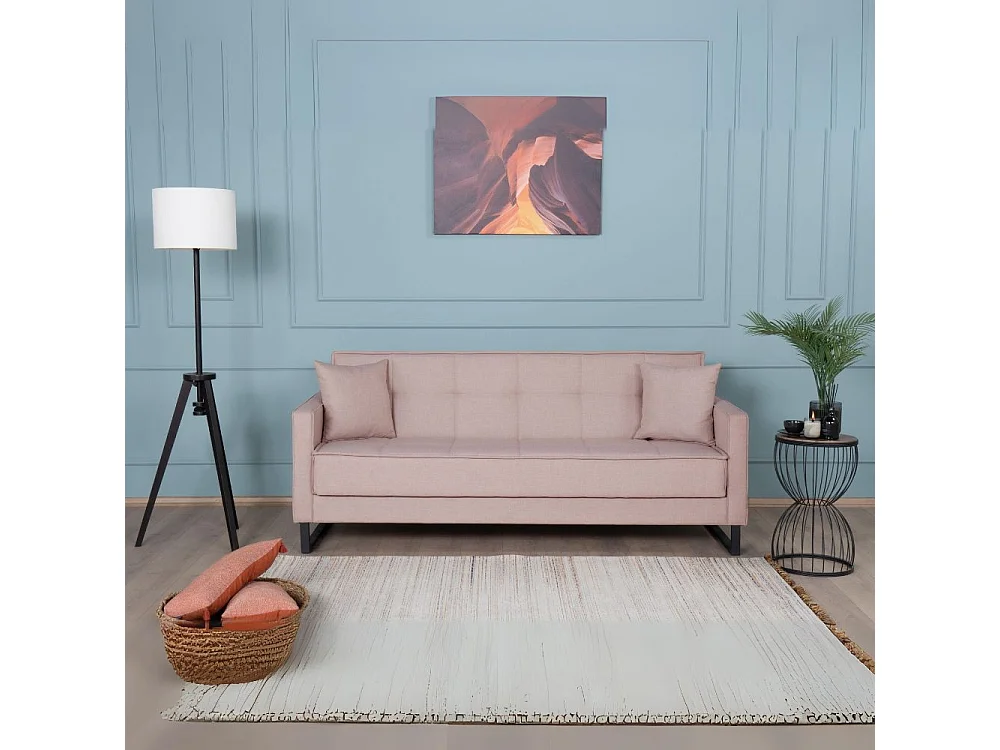 Divano funzione letto e contenitore Legen 3 Posti in vellutino rosa antico 210x85x87H