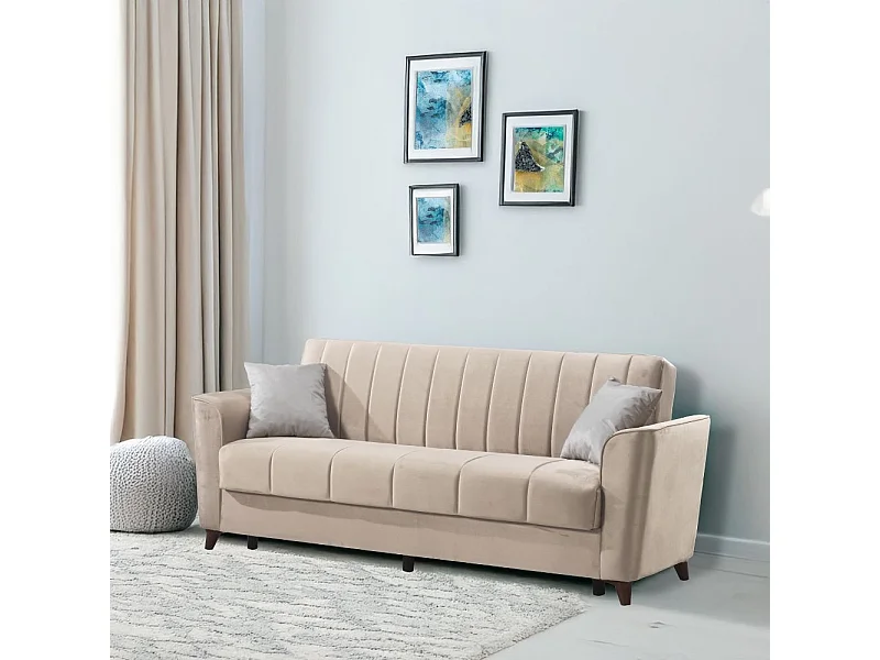Divano letto Duca 3 posti crema con contenitore e funzione letto 223x86x89H