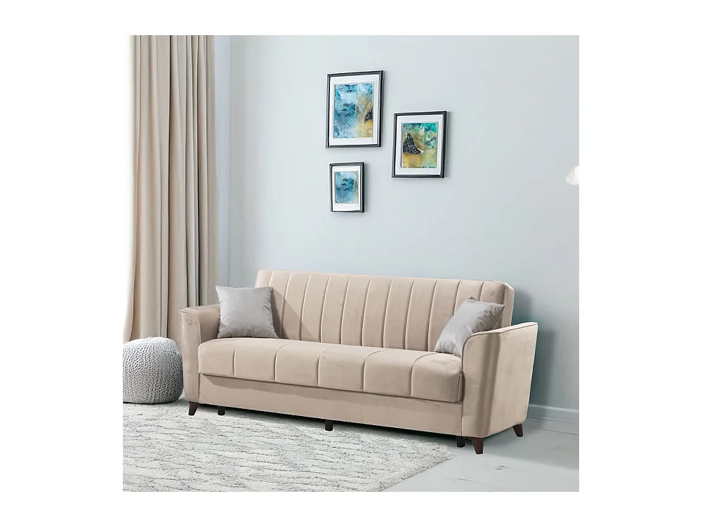 Divano letto Duca 3 posti crema con contenitore e funzione letto 223x86x89H