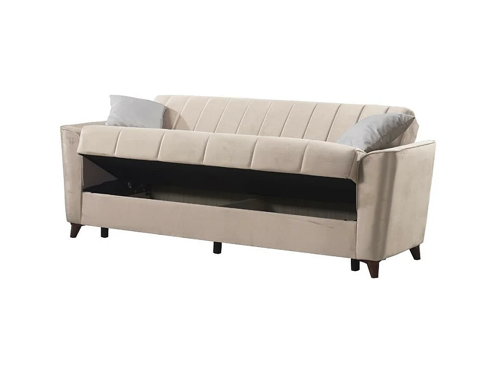 Divano letto Duca 3 posti crema con contenitore e funzione letto 223x86x89H