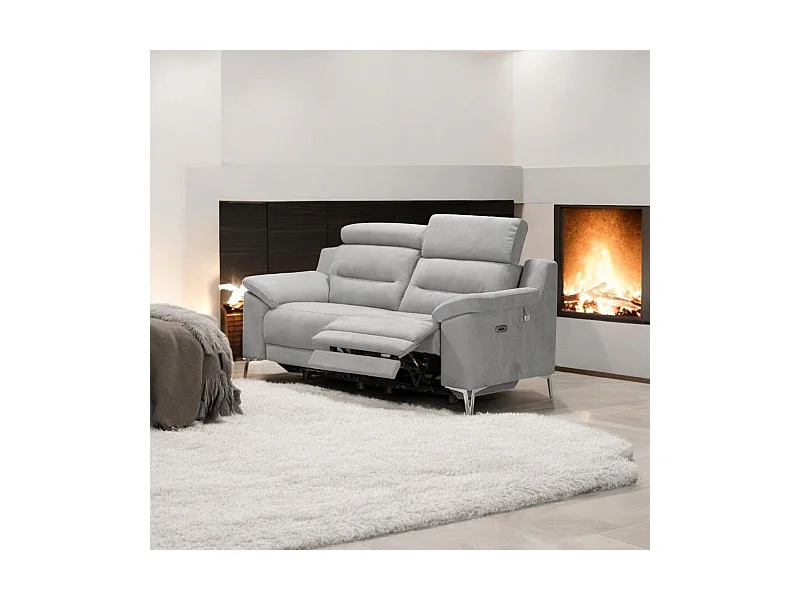 Divano Egeo 2 Posti con 2 Recliner Elettrici in Tessuto Grigio 174x97x96 – Comfort e Design Moderno