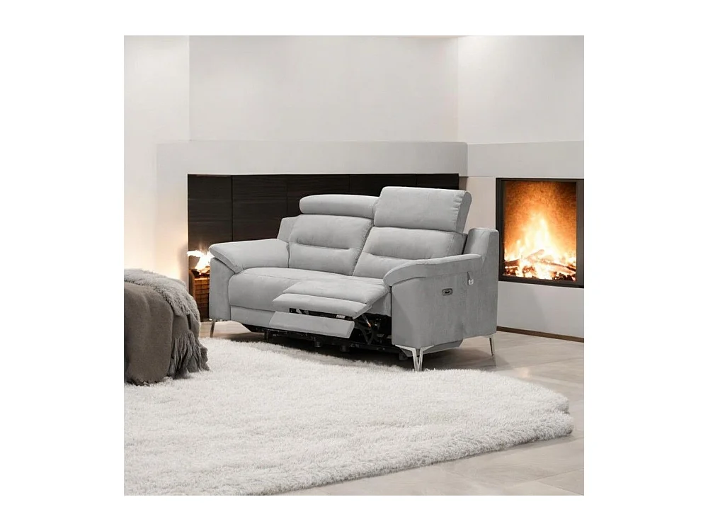 Divano Egeo 2 Posti con 2 Recliner Elettrici in Tessuto Grigio 174x97x96 – Comfort e Design Moderno
