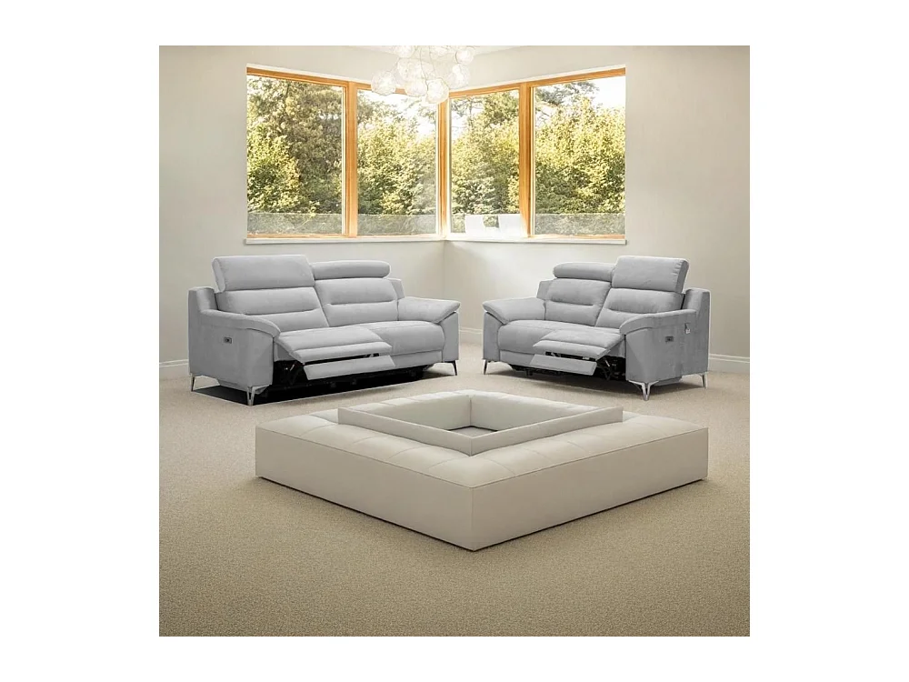 Divano Egeo 2 Posti con 2 Recliner Elettrici in Tessuto Grigio 174x97x96 – Comfort e Design Moderno
