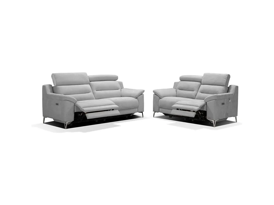 Divano Egeo 2 Posti con 2 Recliner Elettrici in Tessuto Grigio 174x97x96 – Comfort e Design Moderno