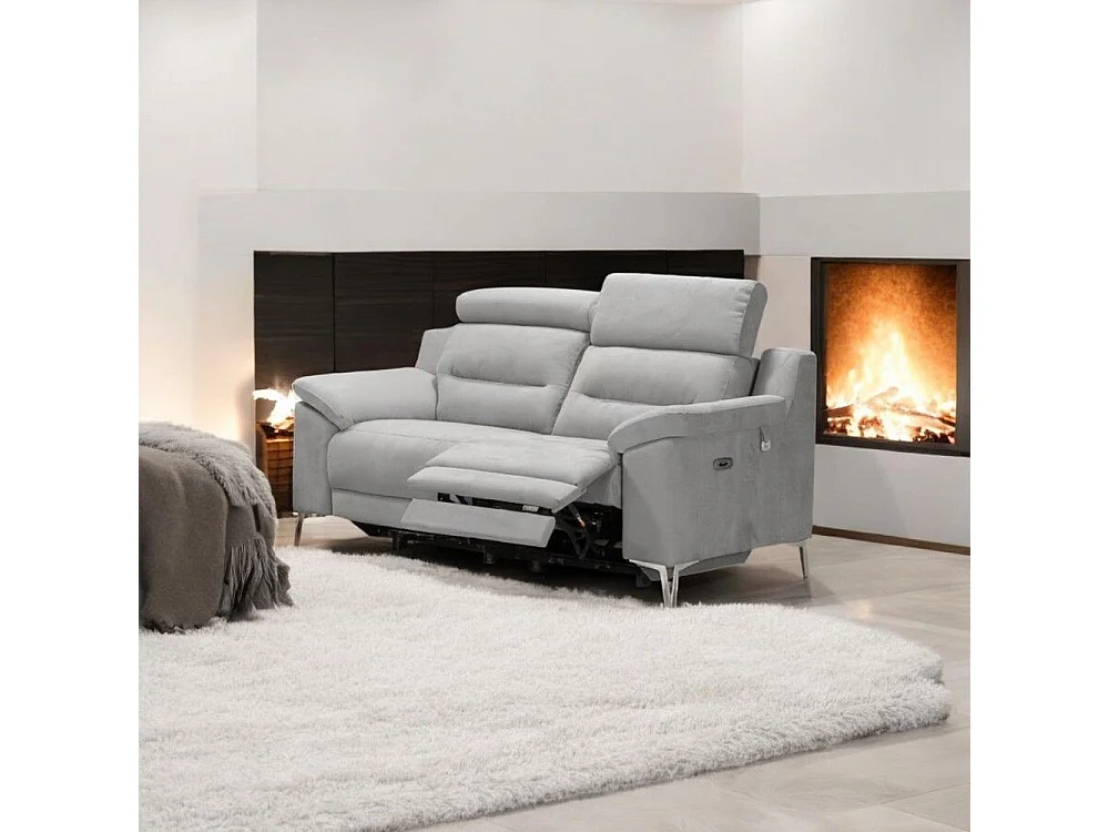 Divano Egeo 2 Posti con 2 Recliner Elettrici in Tessuto Grigio 174x97x96 – Comfort e Design Moderno