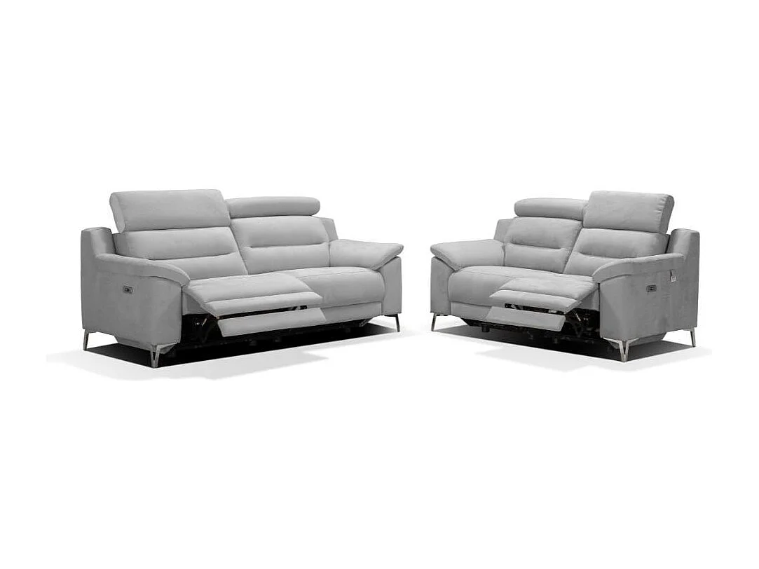 Divano Egeo 2 Posti con 2 Recliner Elettrici in Tessuto Grigio 174x97x96 – Comfort e Design Moderno