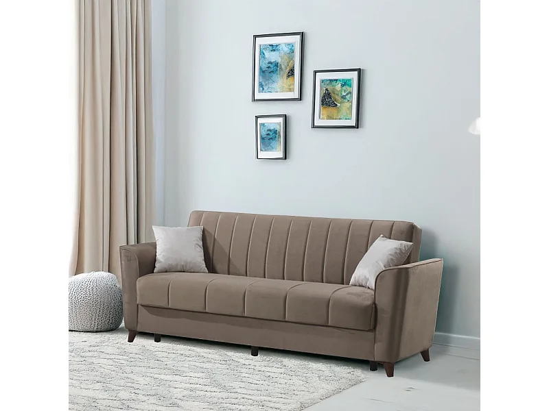 Divano letto Duca 3 posti marrone con contenitore e funzione letto 223x86x89H