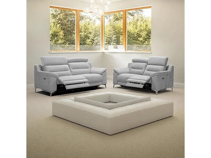 Divano Egeo 3 Posti con 2 Recliner Elettrici in Tessuto Grigio 214x97x96 – Comfort e Design Moderno
