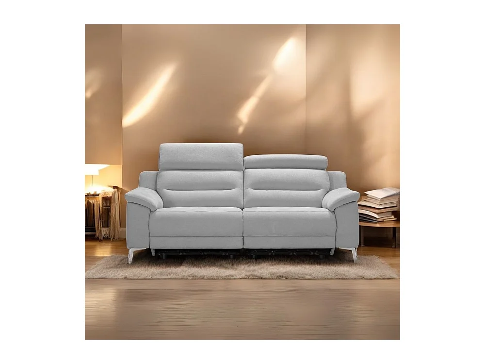 Divano Egeo 3 Posti con 2 Recliner Elettrici in Tessuto Grigio 214x97x96 – Comfort e Design Moderno