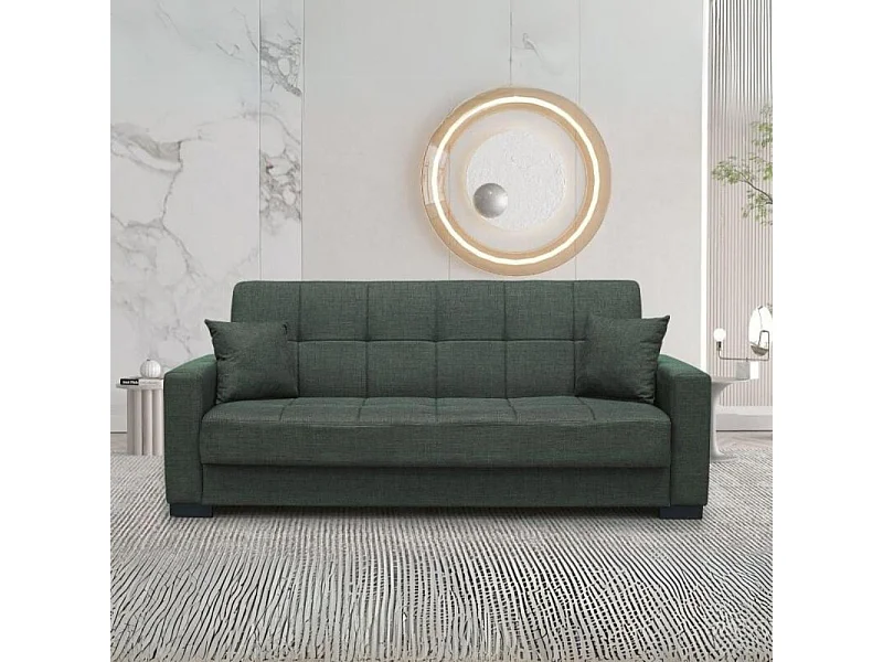 Divano 3 posti funzione letto contenitore NewMalpensa in tessuto verde oliva 225x88x94h