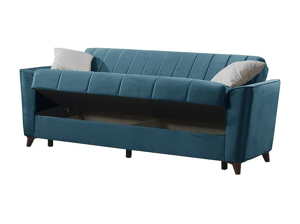 Divano letto Duca 3 posti blu con contenitore e funzione letto 223x86x89H