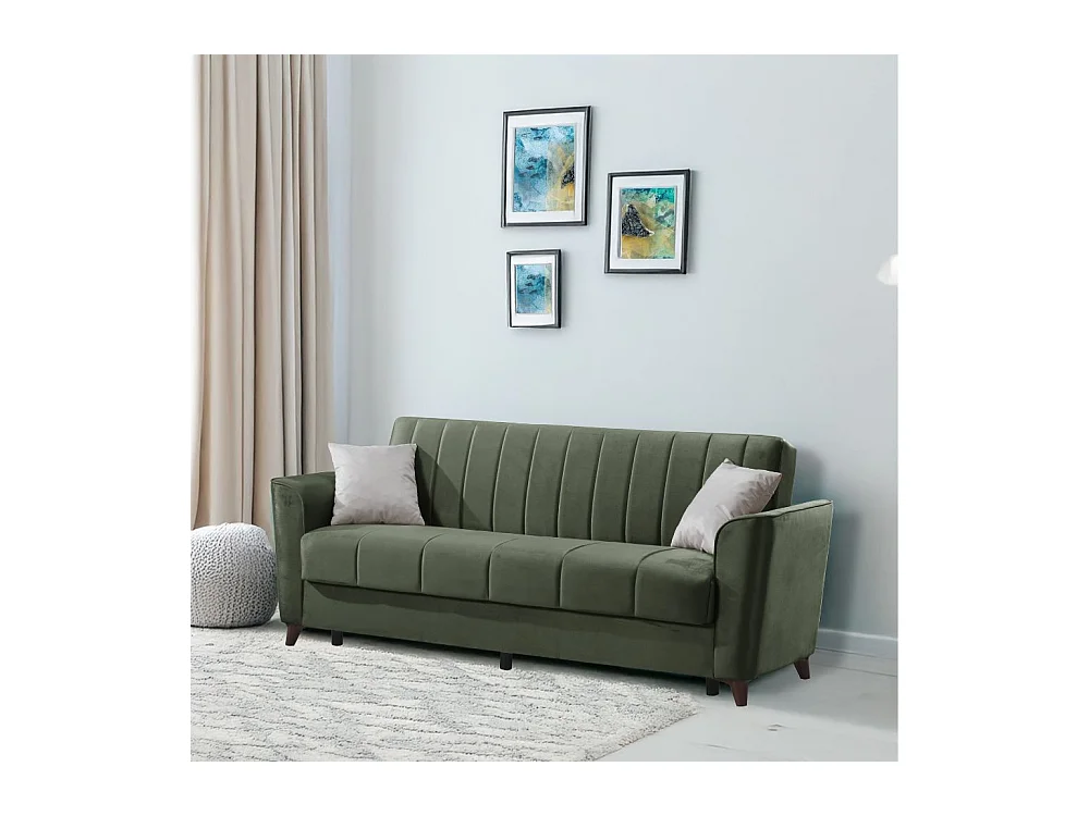Divano letto Duca 3 posti verde con contenitore e funzione letto 223x86x89H