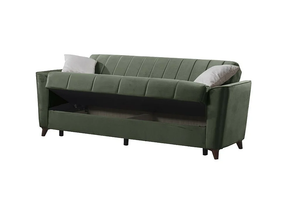 Divano letto Duca 3 posti verde con contenitore e funzione letto 223x86x89H