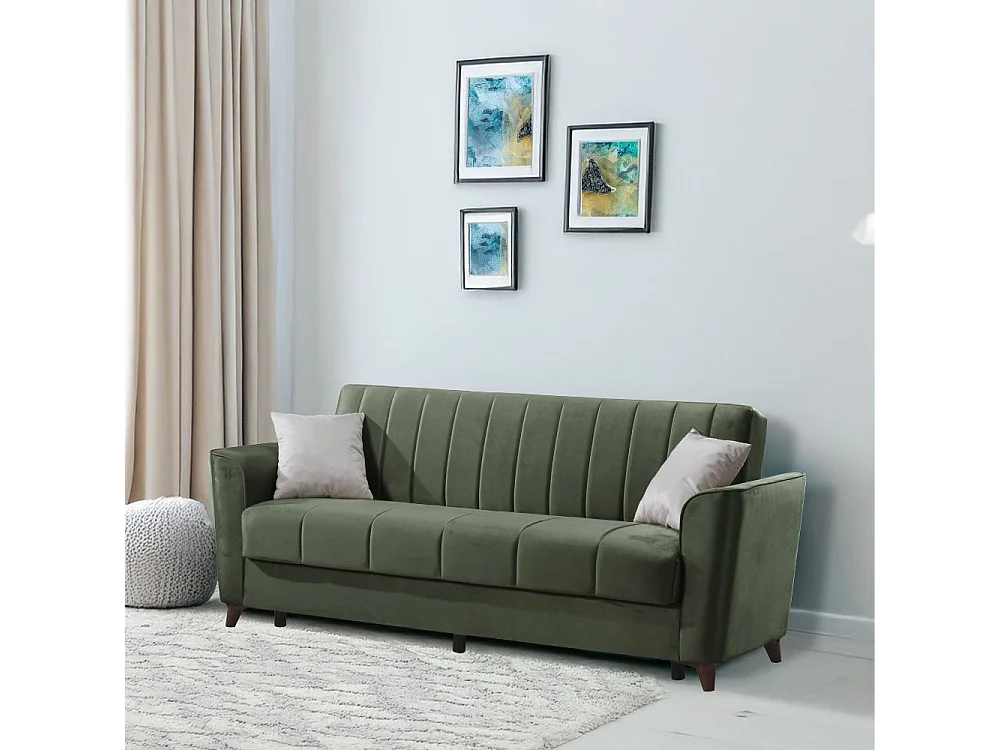 Divano letto Duca 3 posti verde con contenitore e funzione letto 223x86x89H