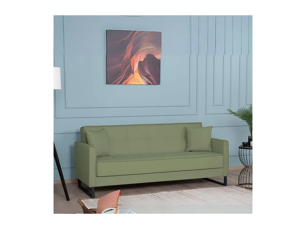 Divano funzione letto e contenitore Legen 3 Posti in vellutino verde oliva 210x85x87H