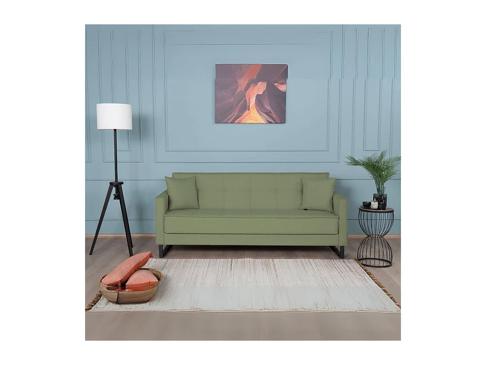 Divano funzione letto e contenitore Legen 3 Posti in vellutino verde oliva 210x85x87H