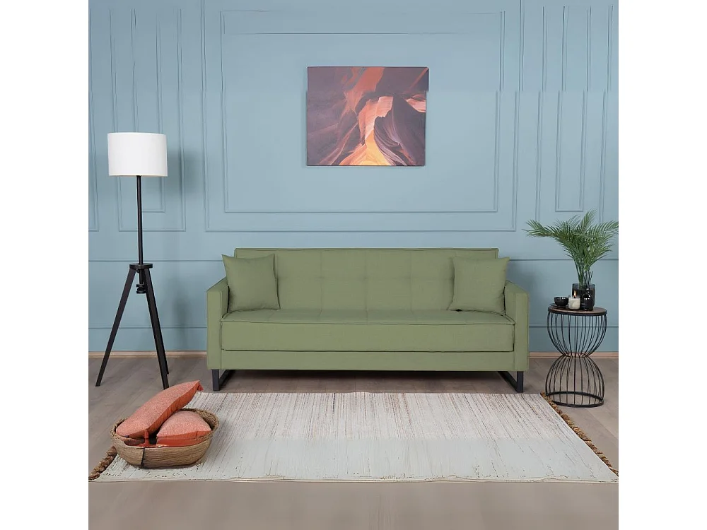 Divano funzione letto e contenitore Legen 3 Posti in vellutino verde oliva 210x85x87H